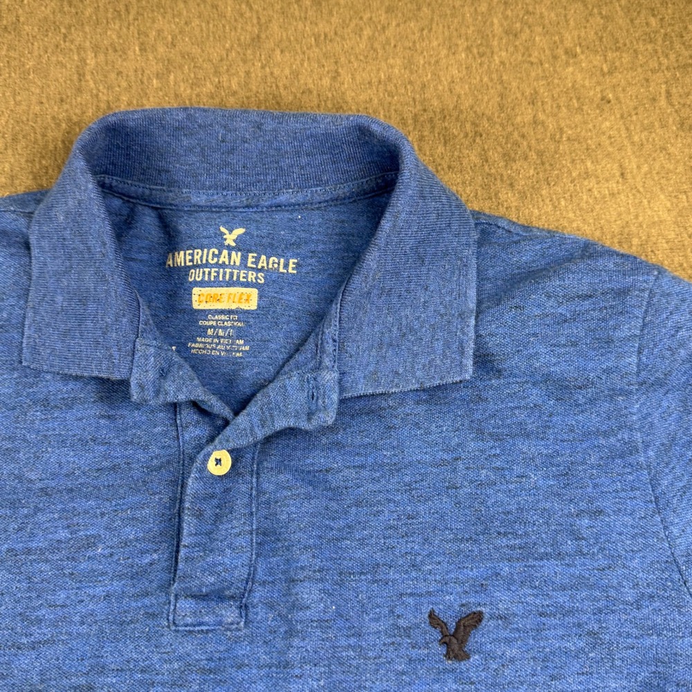 American Eagle Mens Core Flex Polo Shirt Classic Fit Blue Heather Short Sleeve M